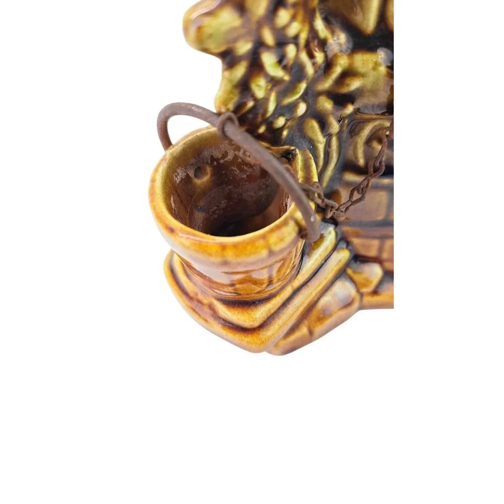 Vintage McCoy Pottery Wishing Well Planter Brown Green Pot Grant A Wish To Me
